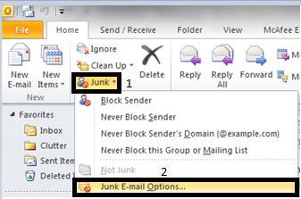 2. The other way to access the Junk E-mail Options is to click on
