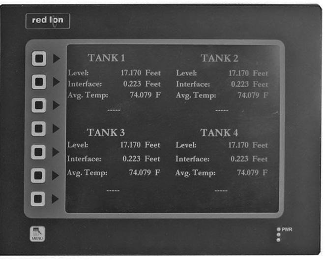 2 Includes Power Supply Calibrate from Screen 280494-X Touchscreen Modbus Terminal Displays up to 16 tanks (2 levels, temp, volume) Displays