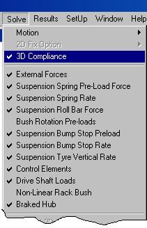 90 Getting Started with Lotus Suspension Analysis 7 - Compliant Analysis The list of values display deflection and forces for all three modes i.e. Bump, Steer and Roll.