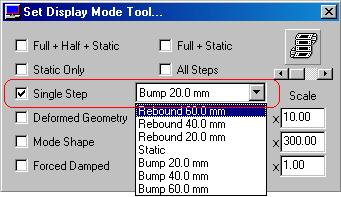 Getting Started with Lotus Suspension Analysis 8 - Graphical View Display Tool 97 8.4 Single Step The first selection box, and its associated tick box, sets the display to a single calculated step.