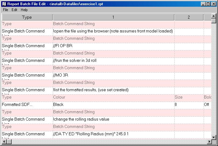 Getting Started with Lotus Suspension Analysis 19 - Report Files 243 Exercise Report batch file contents Now save the report file to a suitable folder as