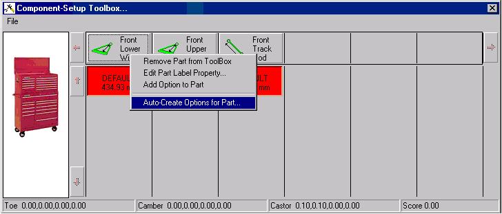 66 Getting Started with Lotus Suspension Analysis 5 - Additional Features Parts Added Alternative options menu shown Adding an option to a part places a new entry in the column beneath the default