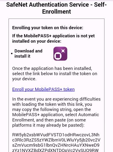 To enroll SafeNet MobilePASS+ token automatically: 1.