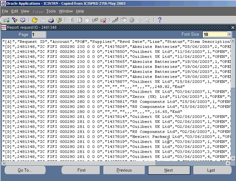 8.4 Detail Information - Output Once the report is run it will contain the following lines of information:- A = Heading of the report.