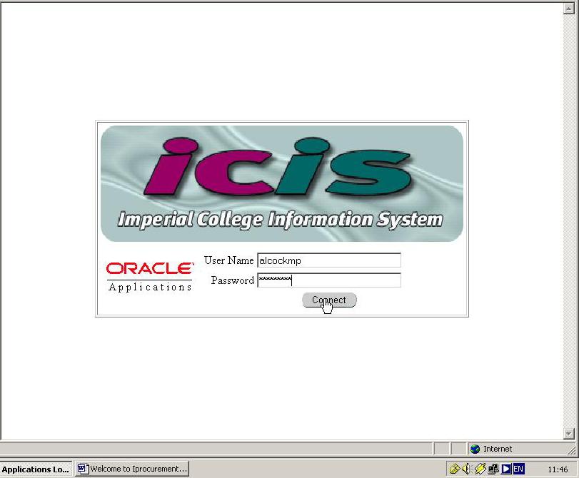 1.5 Sign-on to ICIS Click on the Oracl