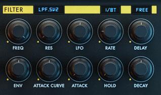 Filter Section Evolution: Filter Section Filter Style - Sets the Filter Style for the selected Drum Voice. Selectable between 14 unique High Pass, Low Pass and Band Pass Filters.