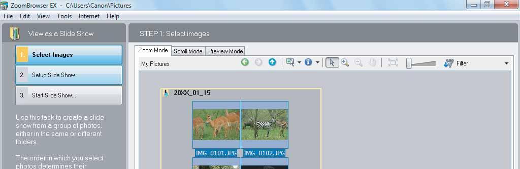 Running a Slide Show You can view selected still images in a slide show. 1 Click [View & Classify] in the main window.