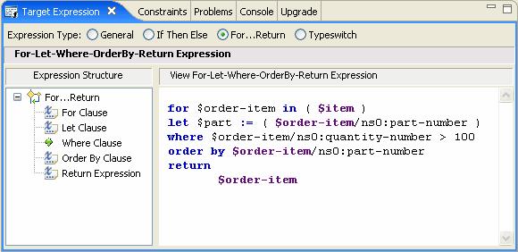 Transforming Data Using XQuery Mapper Figure 2-12 FLWOR Expression The following table describes the components of FLWOR expressions.
