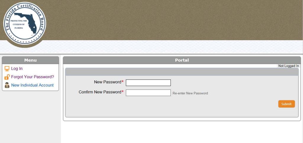 Choose a password that you will remember and enter it two times. Note: There are no rule for your password. Please make it unique and something that you will remember. Click on the Submit button.