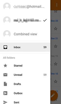 2. Tap Menu at the top left of the screen to select a different inbox, or tap Combined view to see all your email inboxes at once.
