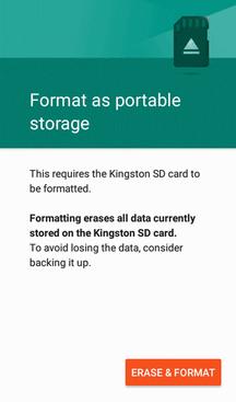 4. Tap Format, and then tap Erase & format to confirm. All data on the SD card is erased, and the card is formatted for use on your phone. Tap Done to exit.