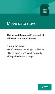 4. Tap Migrate data > Move. Existing app data and personal files are moved to the destination storage.