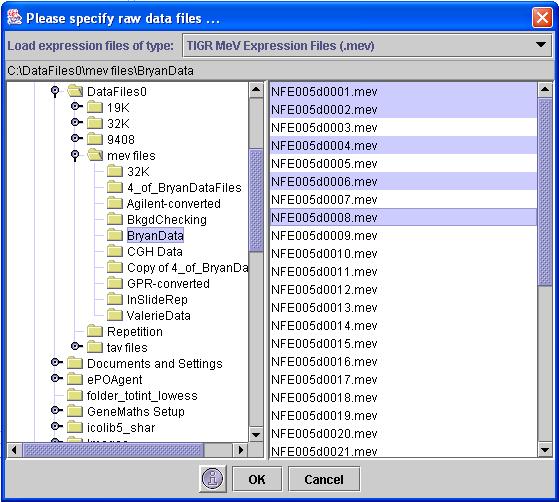 in the right panel. Select the data files by holding Ctl key and highlighting the file names in the right panel. button Display a brief overview of supported file types.