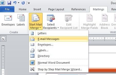 Click the Mailings tab and then click Start Mail Merge to see your choices.