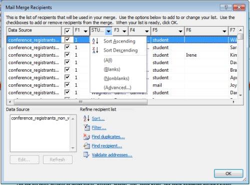 Choose the type of data file you want to import by clicking the Data Sources arrow in the Select Data Source dialog box.