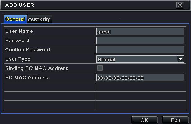 Click OK to save the setting. Note: When the default value of binding PC MAC Address is 0, the user is not bound with the specified computer.