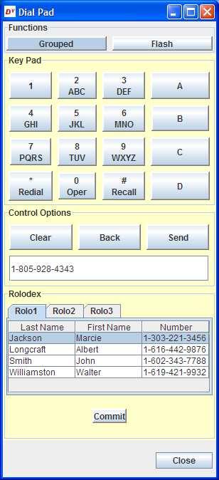 DICES VoIP Keyset User GUI Status section: user log-in profile info, server
