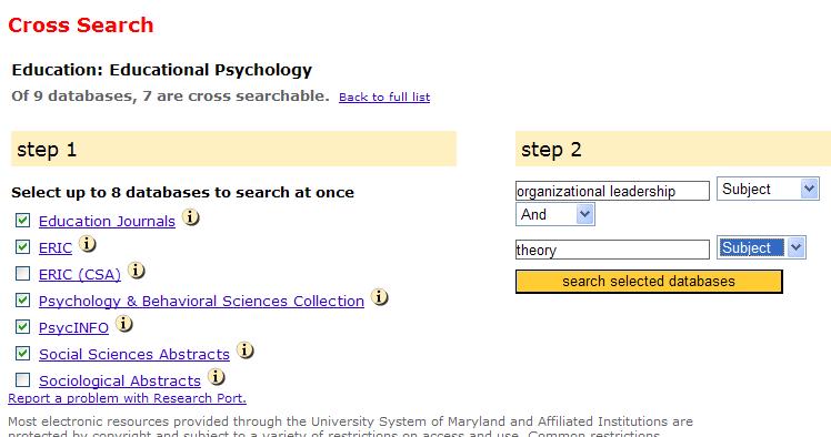 multiple databases To add a database to the search, click the box to the left of the database name.