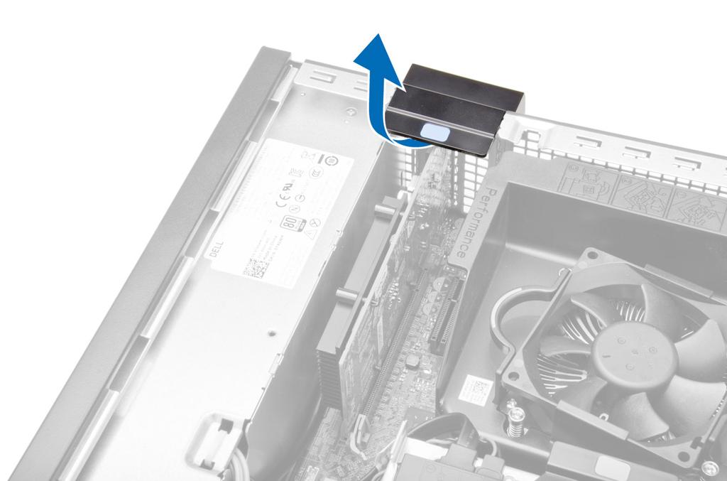 4. Pull the release lever away from the expansion card until you release the securing tab from the
