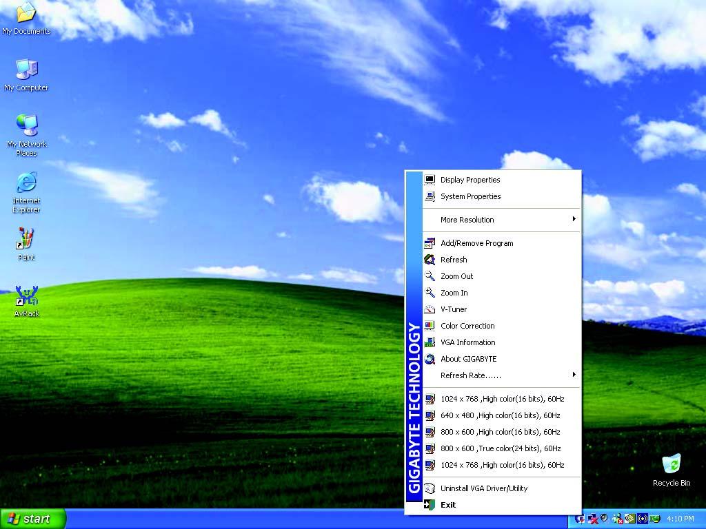 3.1.5. Taskbar icon After installation of the display drivers, you will find a GBT icon on the taskbar's status area.