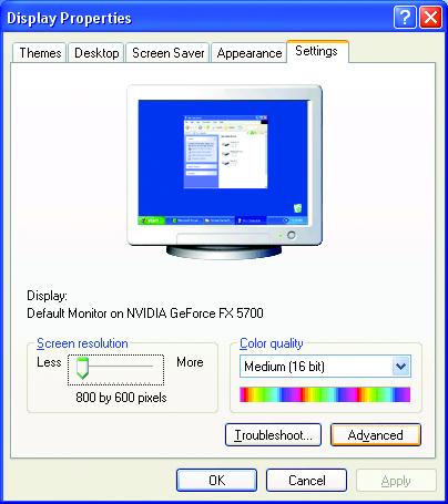 English 3.1.6. Display properties pages The screen shows the information of display adapter, color, the range of display area and the refresh rate.