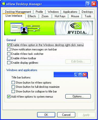 nview User Interface properties This tab allows