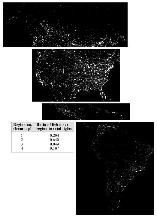 Region Descriptors - Example White pixels represent light of the cities % of white pixels Region no.