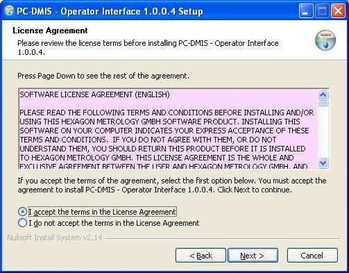 The license agreement is displayed in English and in German. Please read the agreement.