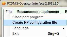After having selected the program, it is shown in the main window and you can access the configuration menu with "File -> "Create PP configuration file".