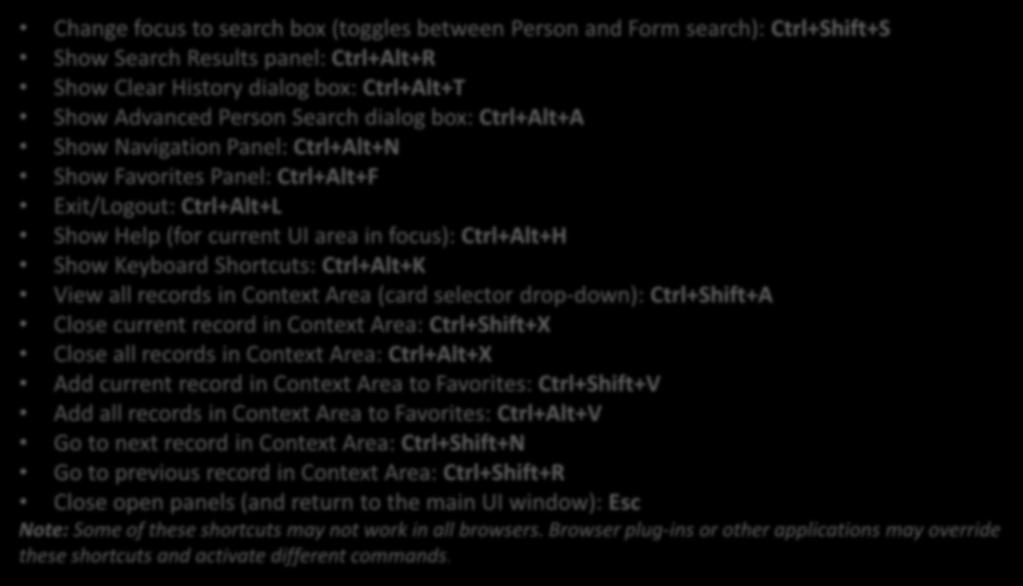 Keyboard Shortcuts Non-form shortcuts These short cuts are available when your curser is not within a UI form.