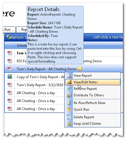 Chapter 5 Viewing Reports View or edit the notes by clicking the View/Edit Notes option, or click the Notes icon ( ) to the right of the name.