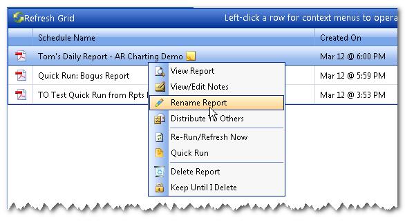 VersaReports Universal Report Server User s Guide Click the report and then click the Rename Report option. The Report Rename dialog box appears.