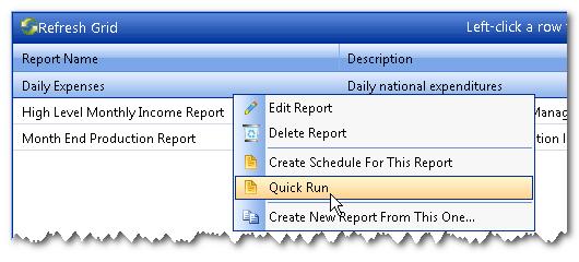 Chapter 3 Registering and Editing Reports 3. Click the reports category name that contains the report which you want to run. A list of all reports in that category displays. 4.
