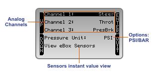 184.3 ebox sensors Setup (Menu Control Panel ebox sensors setup) Additional function only available when MyChron4 is