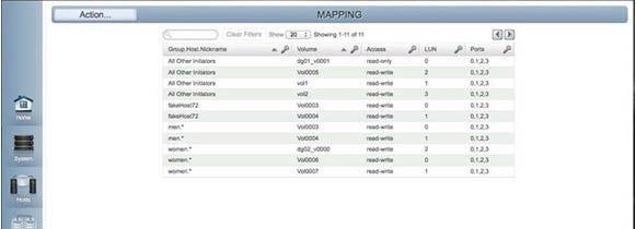 To map a volume, the user may select the Mapping topic, or click on the volume and select Mapping under the action tab.