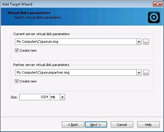 12. Specify location and name of your local virtual disks and your partner's virtual disks by clicking the button.