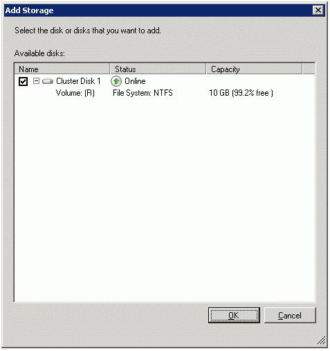 5. In the Add Storage dialog that appears, specify the disk to