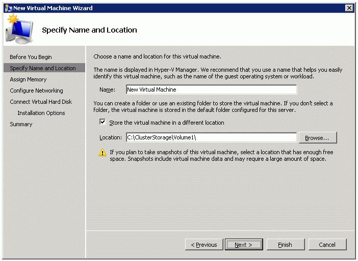 5. Specify the name and location of the virtual machine. 6.