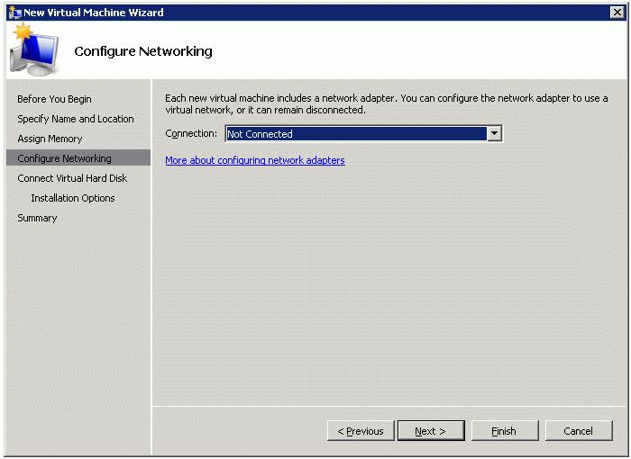 9. Specify the necessary network connection options or leave the default parameters