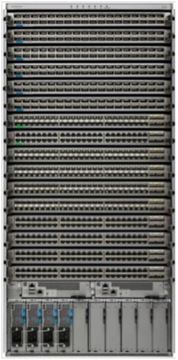 N9K-C9508: 16-Slot Chassis Up to 16 spine line cards Up to 10 power supplies Up to 6 fabric modules Up to 2 system controllers Up to 2 supervisors Up to 3 fan trays Cisco Nexus 9500 Platform Line