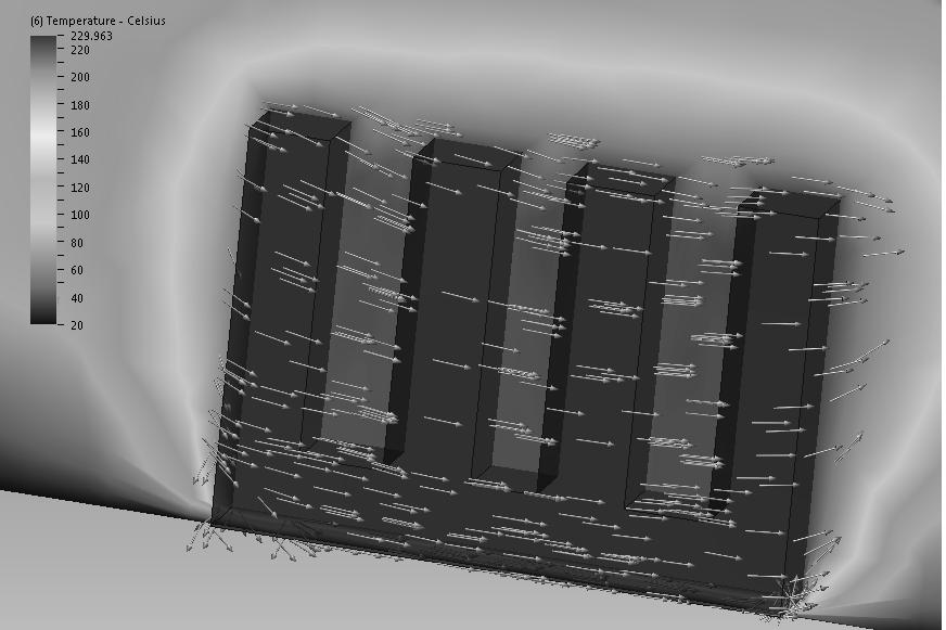 Fig. 7. Example of visualisation of results of CFD simulation of radiator heating 3D designing gives the possibility to conduct strength tests of the designed part (Fig. 8)