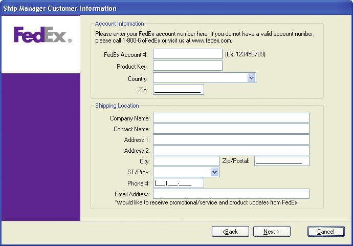 4. Click Next. If you selected I will use my LAN or ISP to communicate with FedEx, skip steps 5-