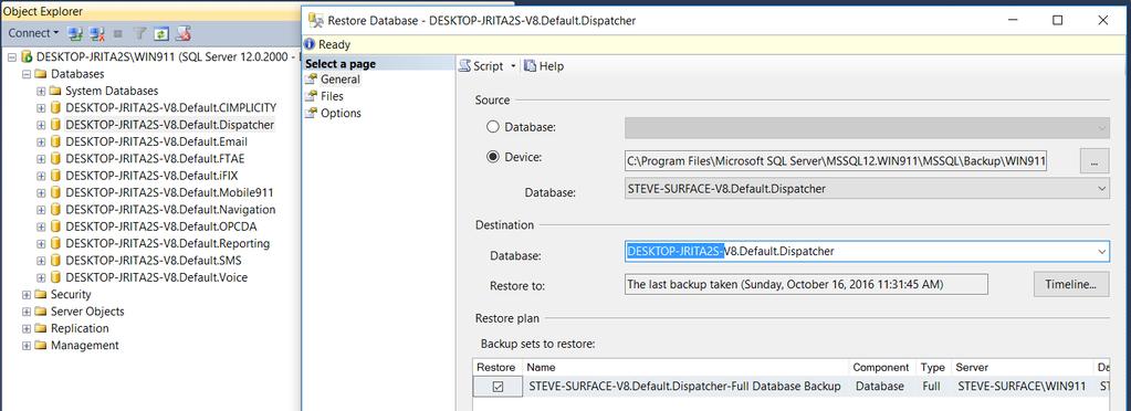 9. Change the destination database name to match the current