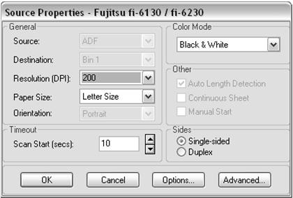 Scanner Properties and Profiles Source Properties provide parameters for continued use after being setup once Scan resolution (examples:100, 200, 300 dots per inch [dpi]) Paper size (examples: legal,