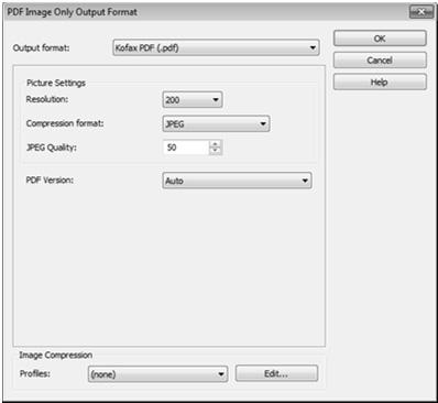 Image Compression Profile Settings When configuring a PDF profile, PDF Compression can be configured using an Image Compression profile. Remember: PDF Compression requires additional licensing.