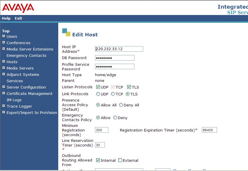 Step 3: Enter Avaya SES Host Information After setting up the domain in the System Properties screen, create a host computer entry for Avaya SIP Enablement Services.