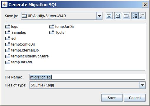 Chapter 11: Upgrading Fortify Software Security Center The Generate Migration SQL dialog box opens. 6.