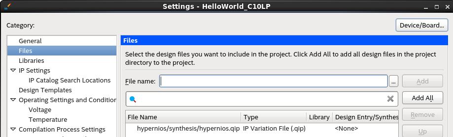5. Completing the Quartus project You should get an information window stating that you need to add the.qip/.sip files (just generated by Qsys) to your project.
