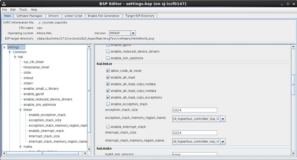 In the Main Tab of the BSP editor, in the panel on the left hand side, select: Settings Advanced hal.
