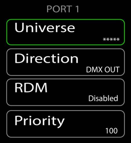 By pressing the <OK> button, a DMX port setup menu will open: There are four